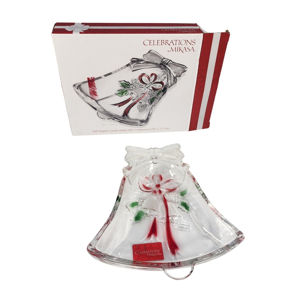 Mikasa Celebrations Holiday Bells Crystal Sweets Dish Christmas Glass Bowl WY558